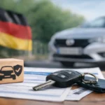 Seguro de coche en Alemania con llaves del vehículo y documentos de aseguradora