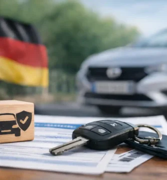Seguro de coche en Alemania con llaves del vehículo y documentos de aseguradora