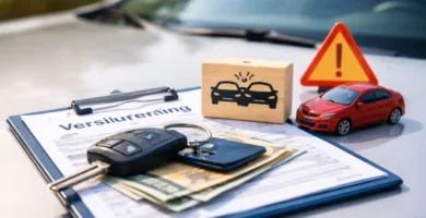 Seguro a terceros en Alemania: coche con llaves, documentos y símbolos de protección