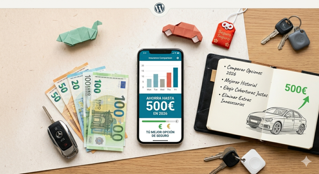persona comparando seguros de coche online para ahorrar dinero en 2026
